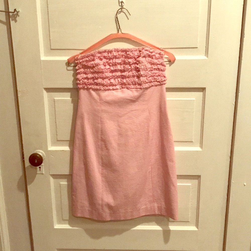 Lilly Pulitzer Strapless Pink Seersucker Dress